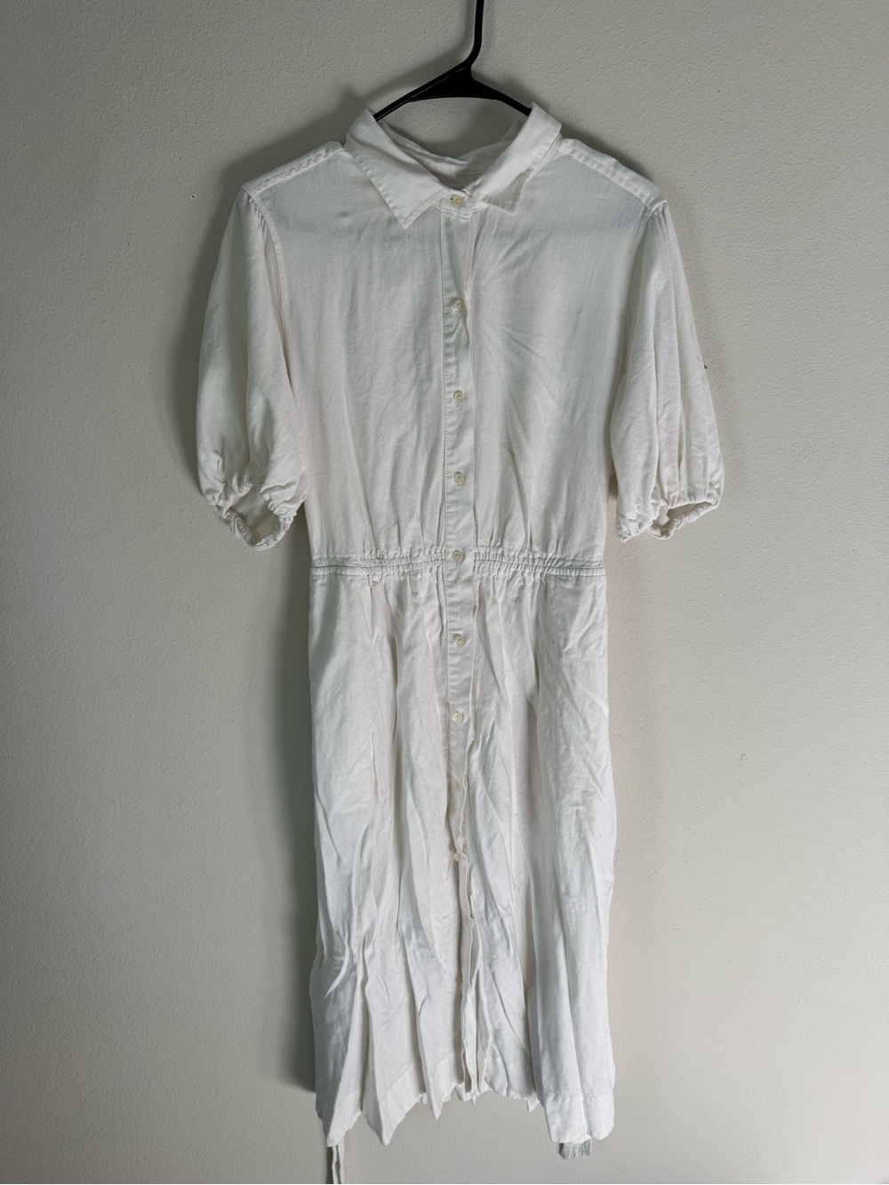 White Linen Midi Shirt Dress with Tie Belt